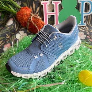 On Cloudrunning Cloud Sneaker in Light Blue and White